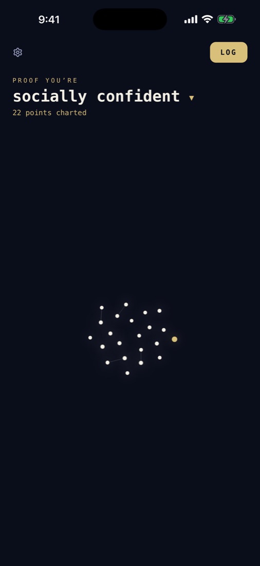 Proof home screen: a star chart of logged proof